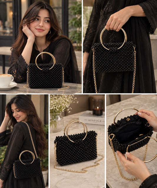 Midnight Pearl Beaded Crossbody & Clutch