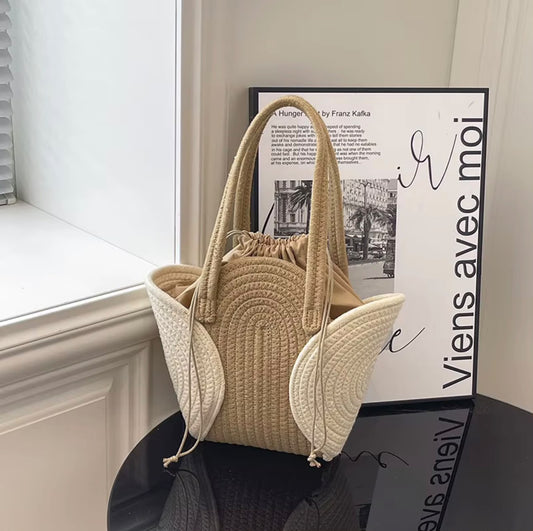 Woven Raffia Tote with Spiral Panels