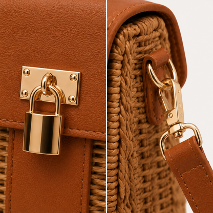 Straw Crossbody Bag - Camel Tan