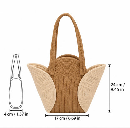 Woven Raffia Tote with Spiral Panels