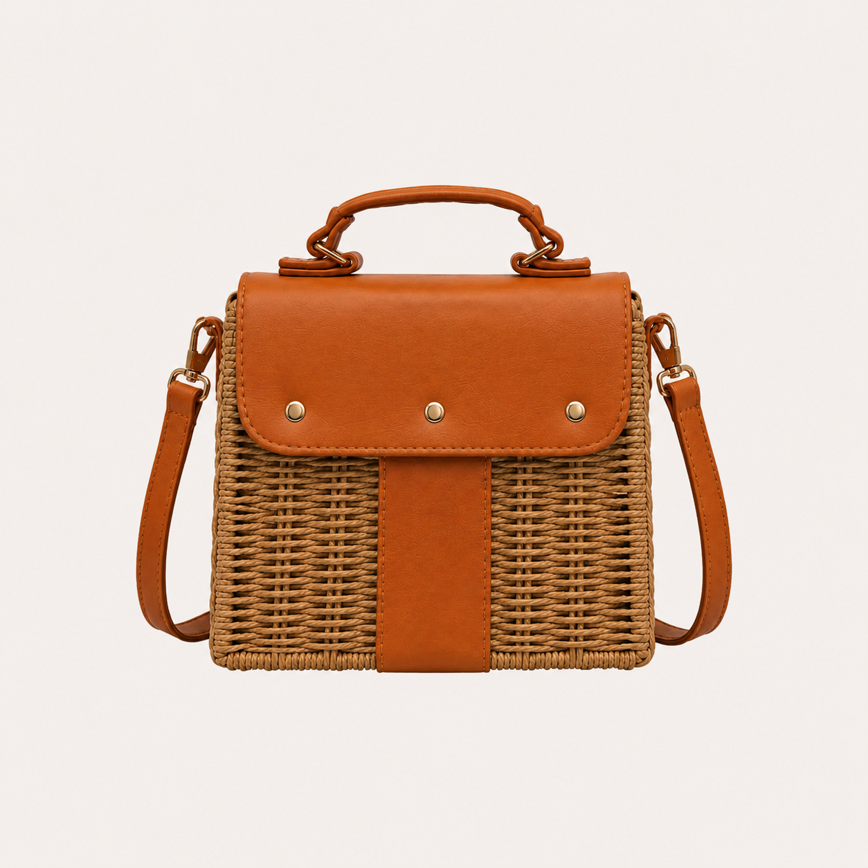 Straw Crossbody Bag - Camel Tan
