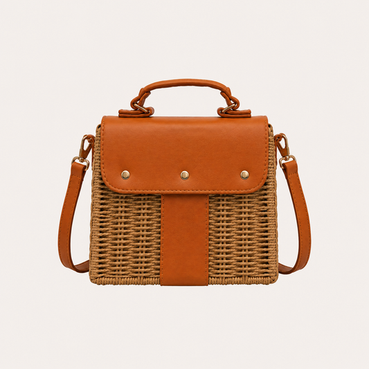 Straw Crossbody Bag - Camel Tan