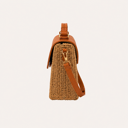 Straw Crossbody Bag - Camel Tan