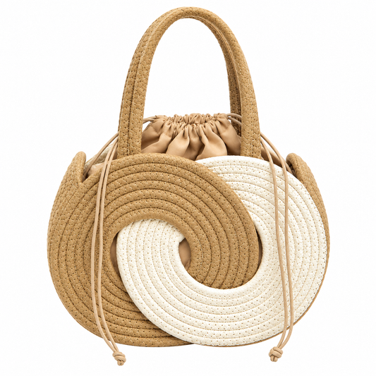 Swirl Two-Tone Cotton Rope Round Handbag