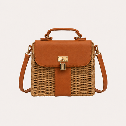 Straw Crossbody Bag - Camel Tan