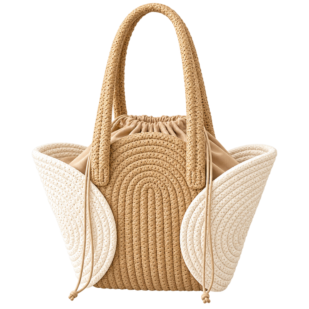 Woven Raffia Tote with Spiral Panels