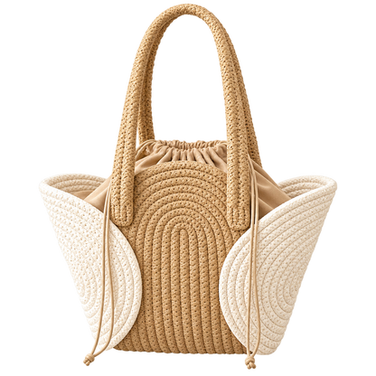 Woven Raffia Tote with Spiral Panels