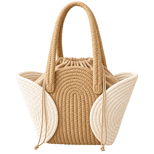 Woven Raffia Tote with Spiral Panels