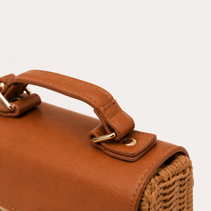 Straw Crossbody Bag - Camel Tan