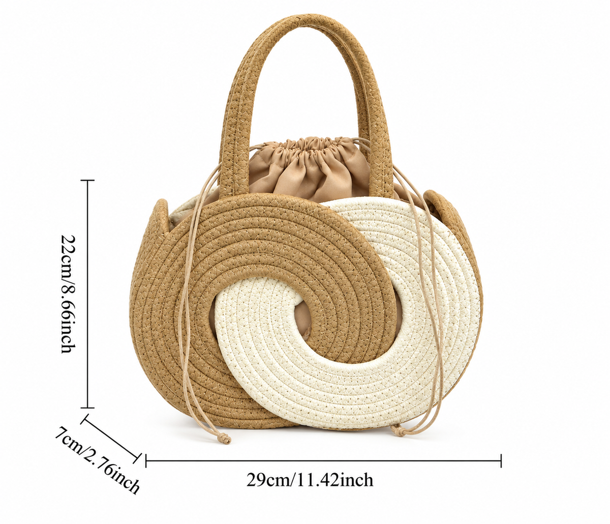 Swirl Two-Tone Cotton Rope Round Handbag
