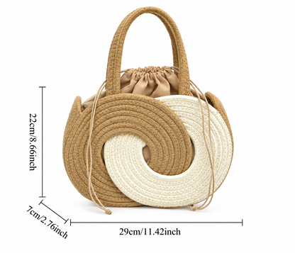 Swirl Two-Tone Cotton Rope Round Handbag