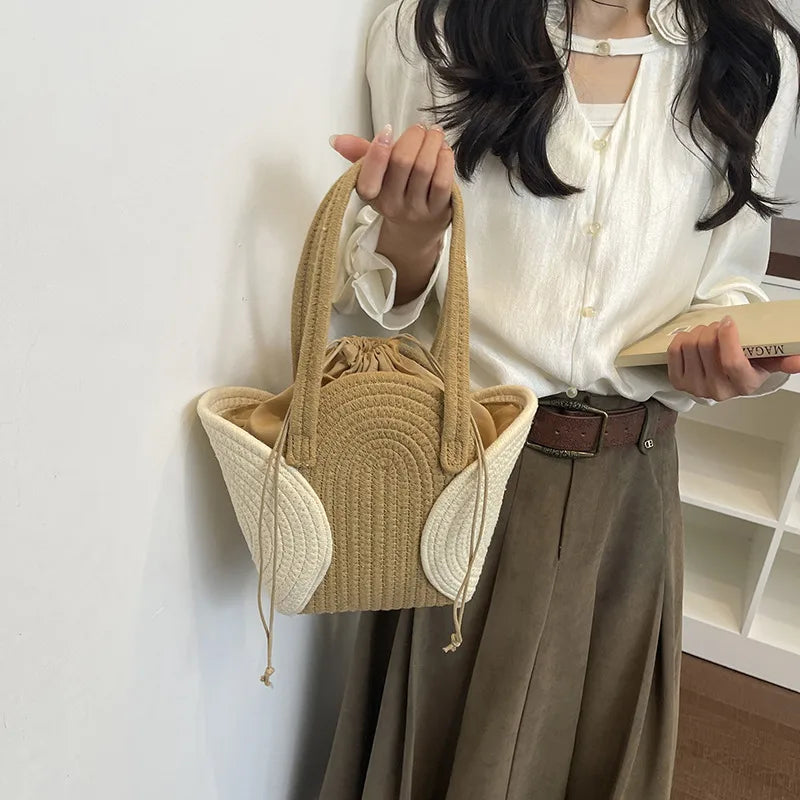 Woven Raffia Tote with Spiral Panels