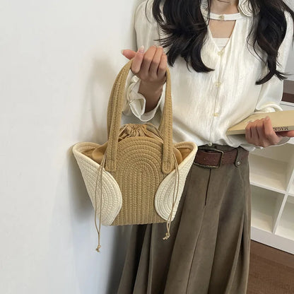 Woven Raffia Tote with Spiral Panels