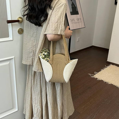 Woven Raffia Tote with Spiral Panels