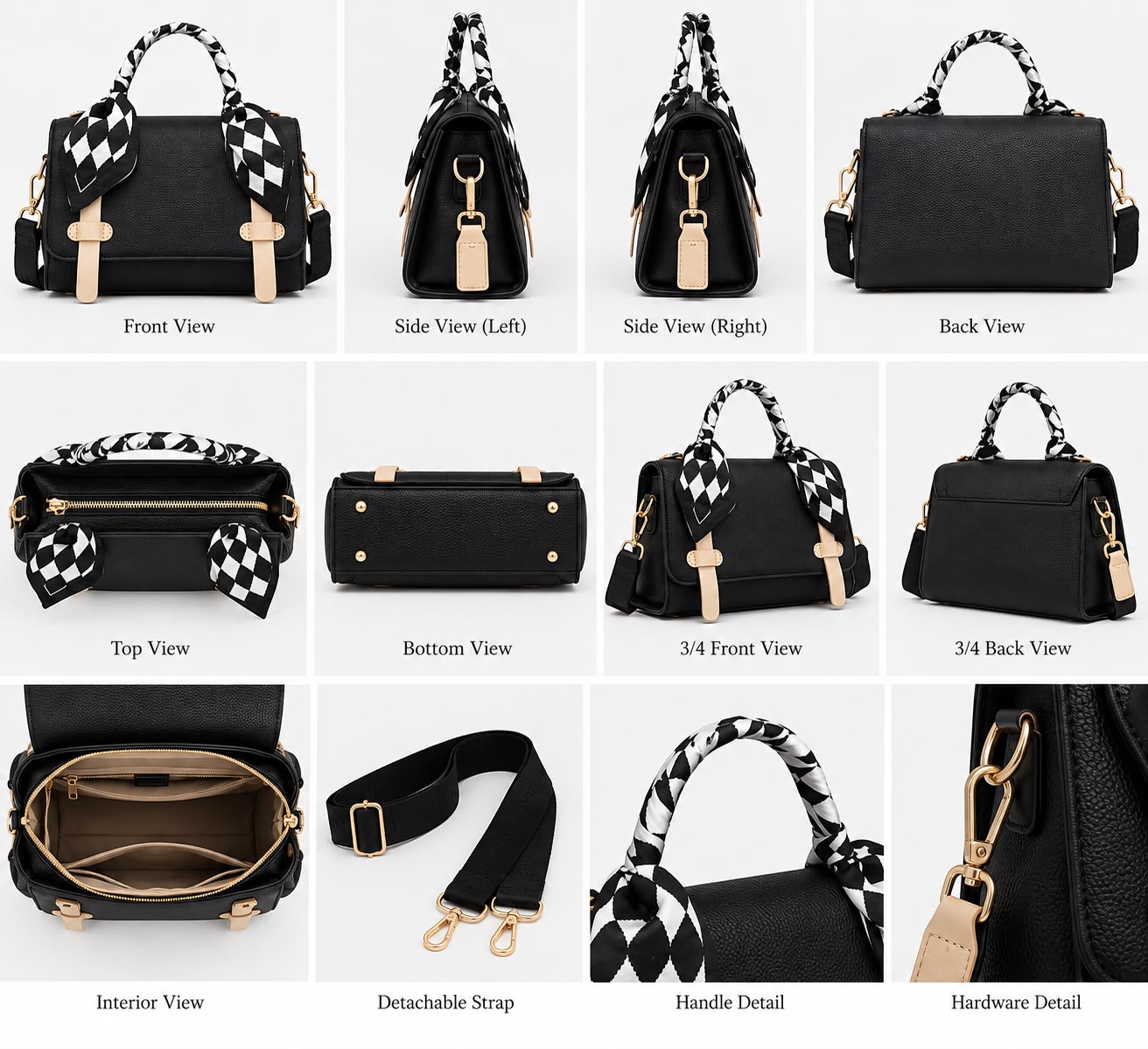 Checkered Silk-Wrap Black Mini Satchel
