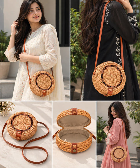 Tropicana Woven Straw Circle Bag