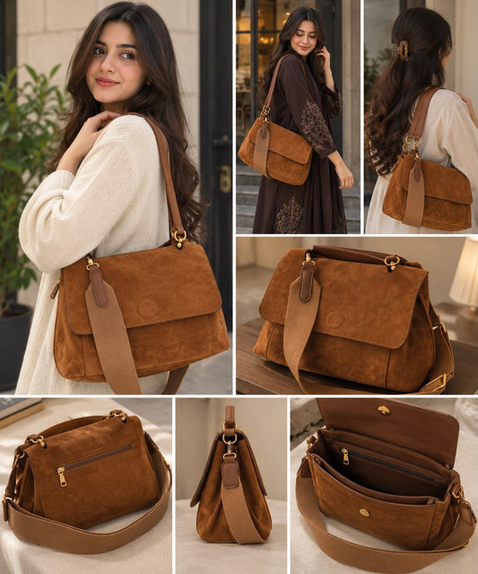 Autumn Rust Faux-Suede Flap Crossbody