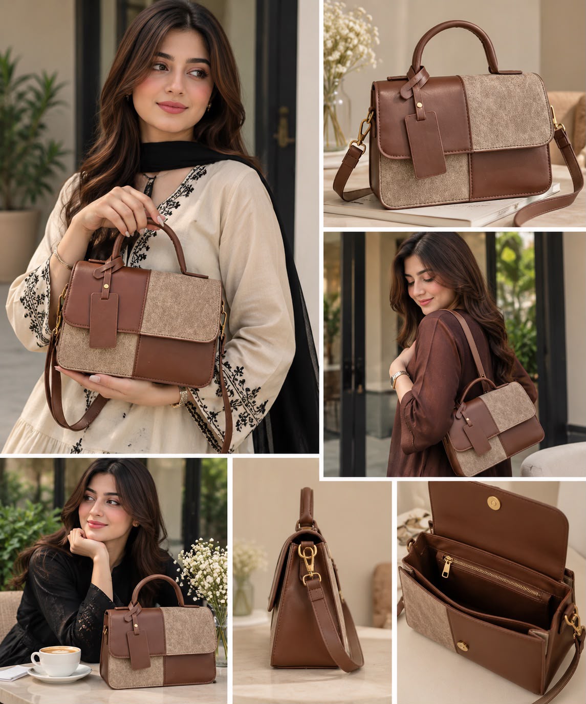 Chestnut Panel Vintage-Style Crossbody Bag