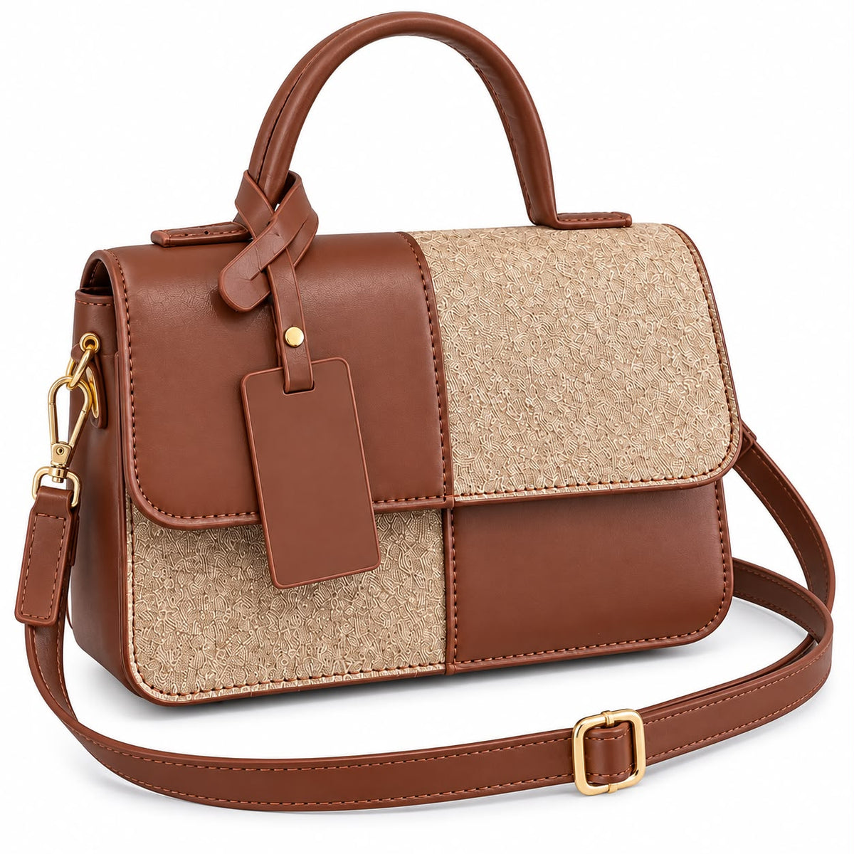 Chestnut Panel Vintage-Style Crossbody Bag