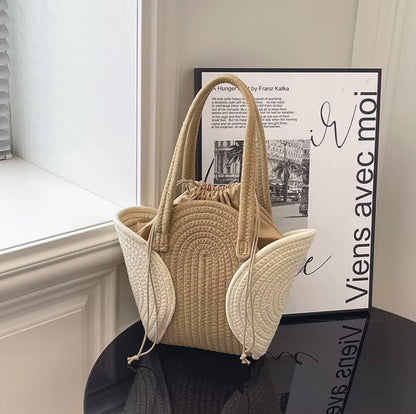 Woven Raffia Tote with Spiral Panels